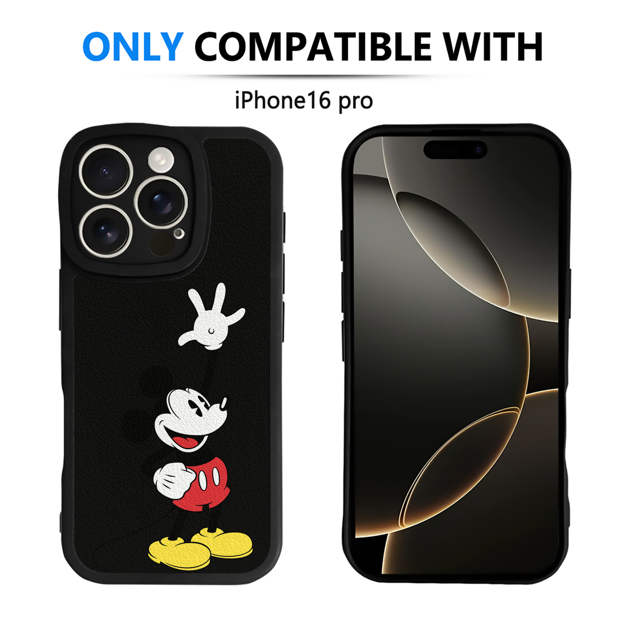 （画像用） ミッキーマウス Mickey Mouse 【iPhone 16シリーズ対応】シリコンスマホケース（レザー調） 材質：シリコン